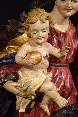 Vierge à l'enfant Sculpture en bois polychrome 